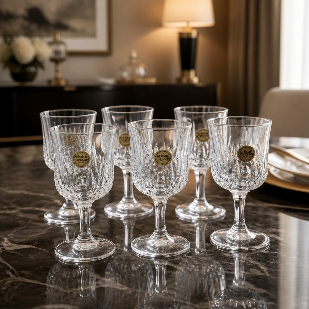 Cristal d'Arques LONGCHAMP Crystal Cordial Liqueur Glasses Small Goblet QTY 6